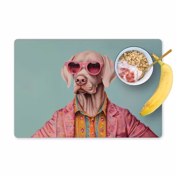 Placemat vinyl - Hond - Overhemd - Bloemen - Bril — 1