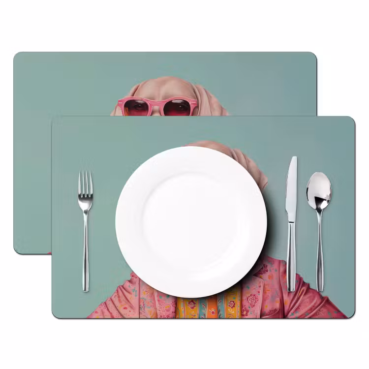 Placemat vinyl - Hond - Overhemd - Bloemen - Bril — 2