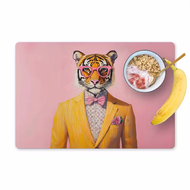 Placemat vinyl - Tijger - Bril - Geel - Jasje — 1