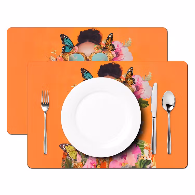Placemat vinyl - Vlinders - Vrouw - Zonnebril - Kleurrijk — 2