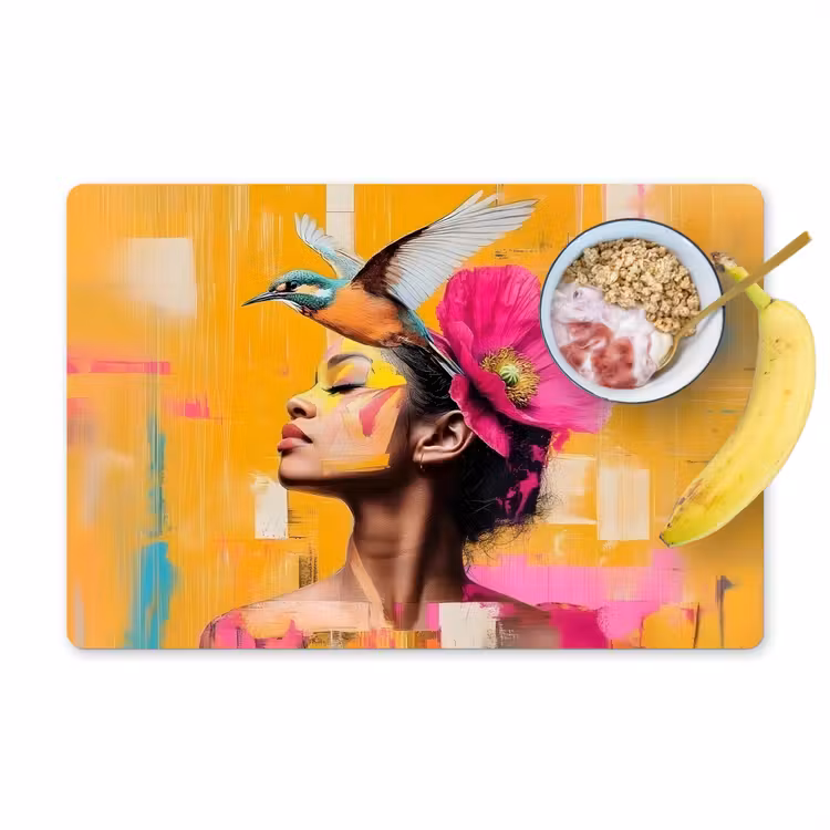 Placemat vinyl - Vogel - Vrouw - Abstract - Bloem — 1