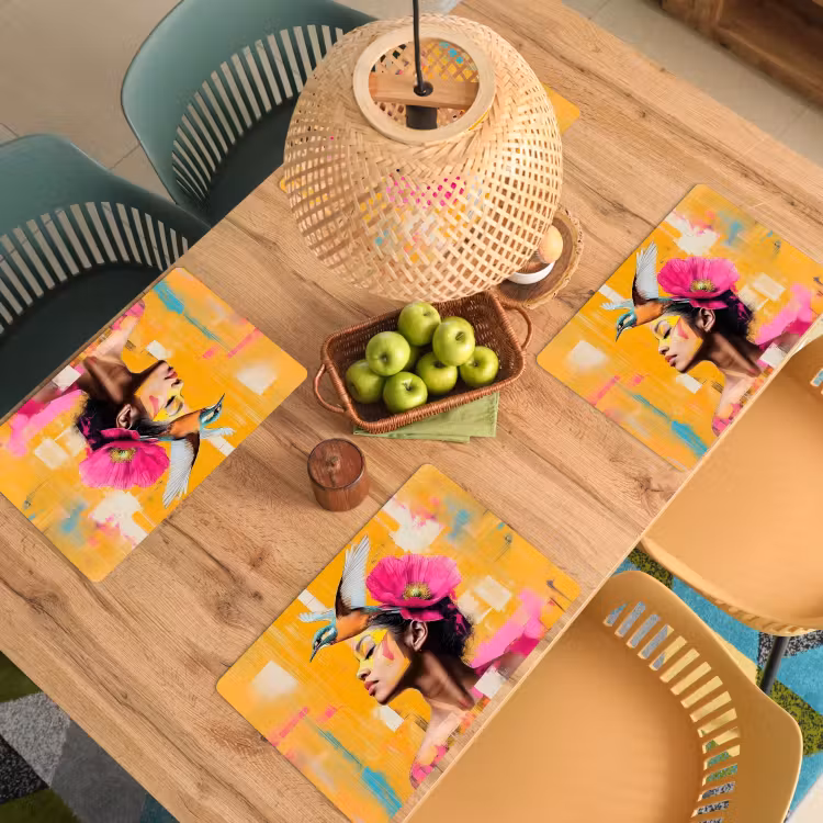 Placemat vinyl - Vogel - Vrouw - Abstract - Bloem — 3