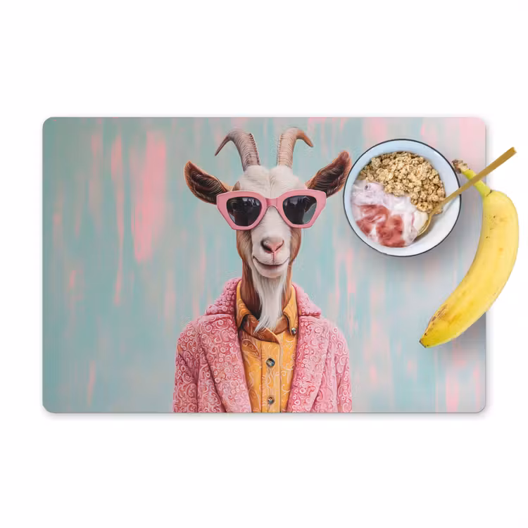 Placemat vinyl - Zonnebril - Roze - Geit - Horen — 1
