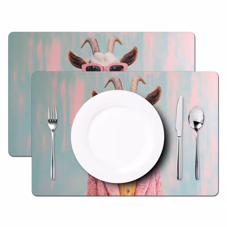 Placemat vinyl - Zonnebril - Roze - Geit - Horen — 2