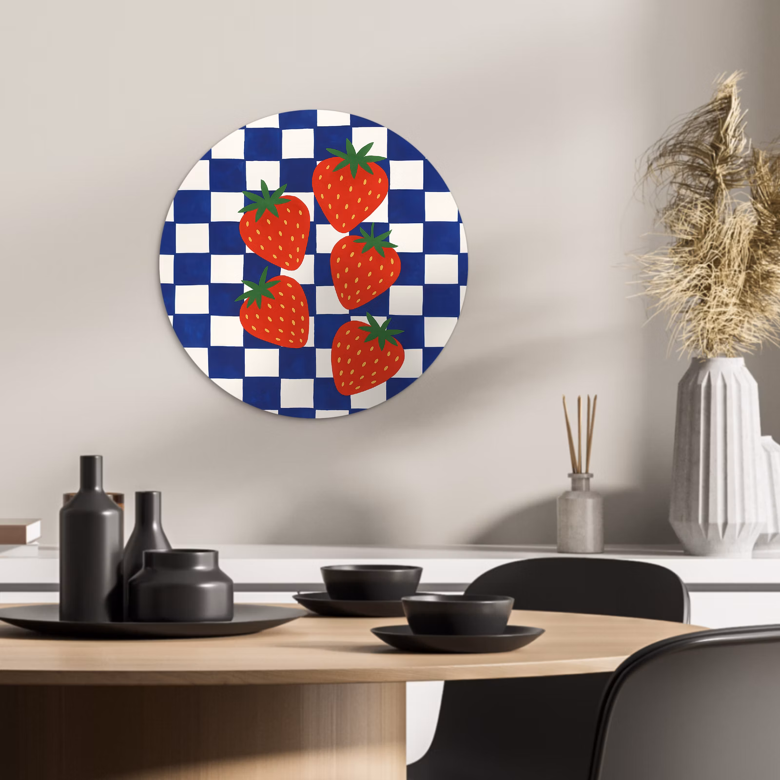 Muurcirkel - Geblokt - Blauw - Aardbeien — 1