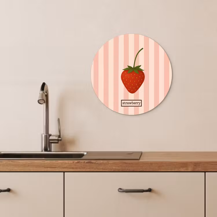 Muurcirkel - Aardbei - Strepen - Minimalistisch - Rood — 4