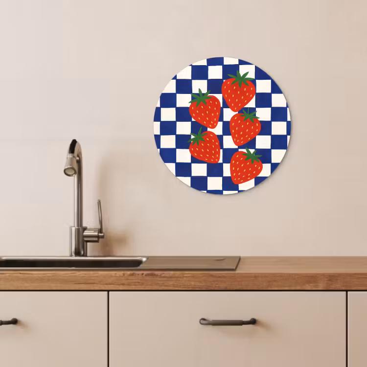 Muurcirkel - Geblokt - Blauw - Aardbeien — 3