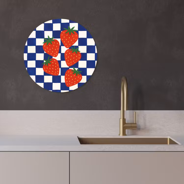 Muurcirkel - Geblokt - Blauw - Aardbeien — 4