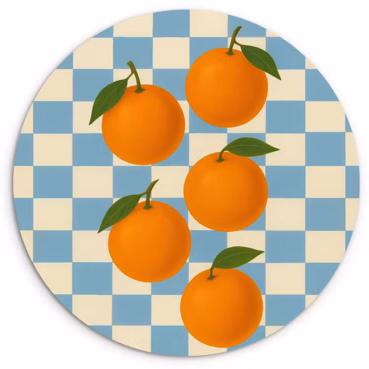 Muurcirkel - Sinaasappels - Blaadjes - Geblokt - Blauw — 2