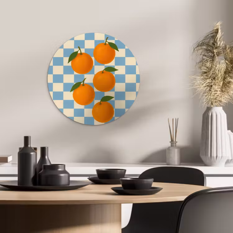 Muurcirkel - Sinaasappels - Blaadjes - Geblokt - Blauw — 4