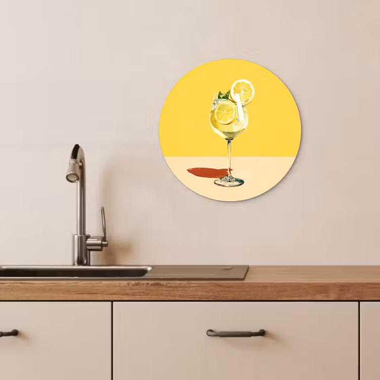 Muurcirkel - Wijnglas - Citroen - Geel - Minimalistisch — 1