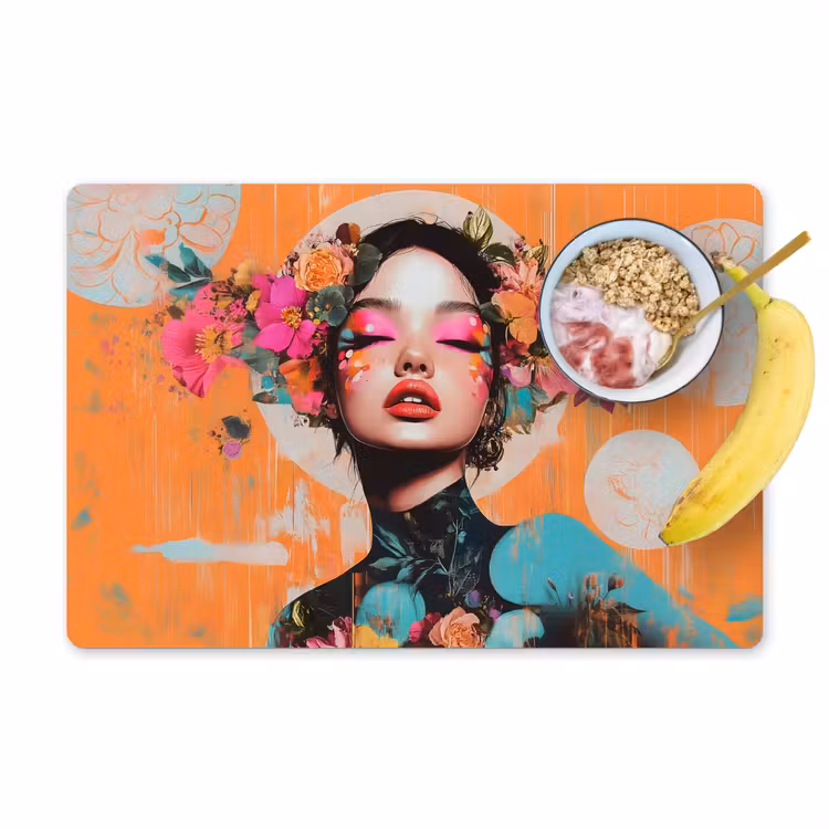 Placemat vinyl - Portret - Vrouw - Abstract - Bloemen — 1