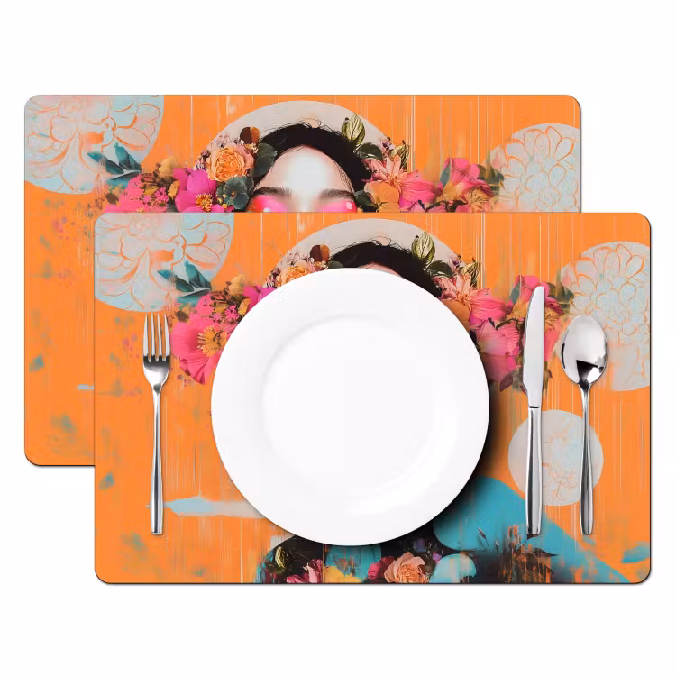 Placemat vinyl - Portret - Vrouw - Abstract - Bloemen — 2