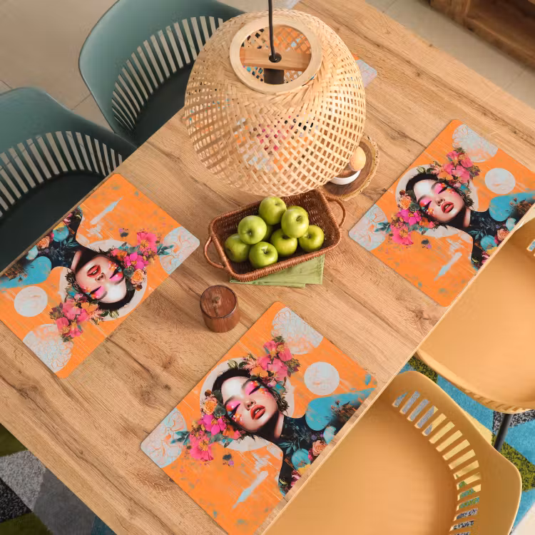 Placemat vinyl - Portret - Vrouw - Abstract - Bloemen — 3