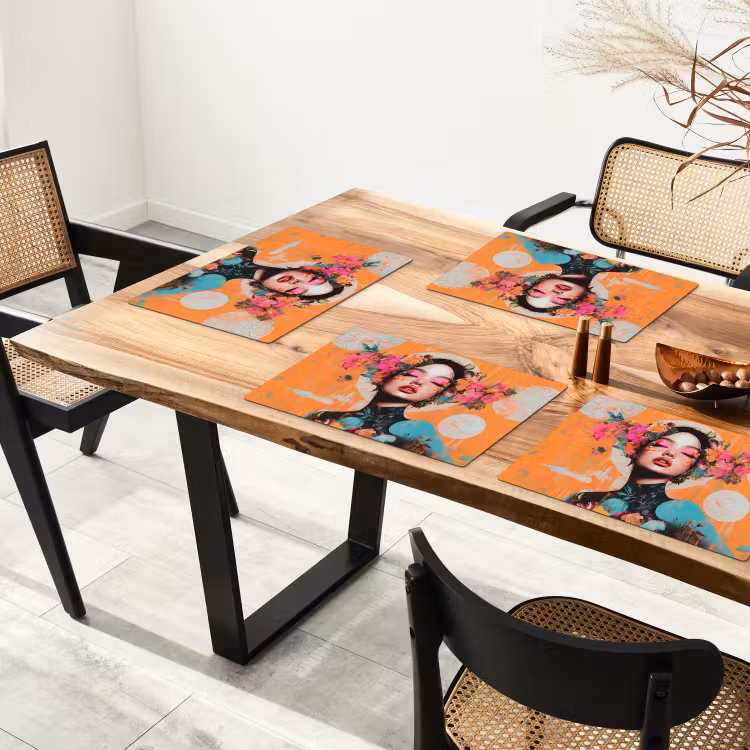 Placemat vinyl - Portret - Vrouw - Abstract - Bloemen — 4