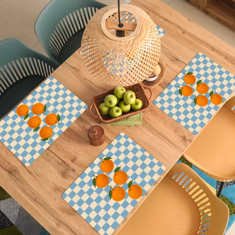 Placemat vinyl - Sinaasappels - Blaadjes - Geblokt - Blauw — 3
