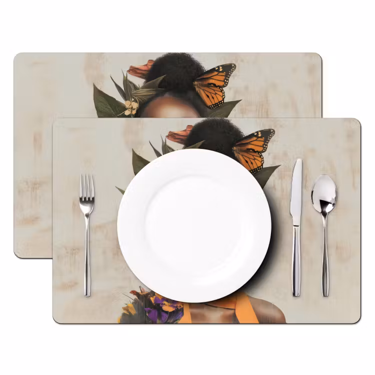 Placemat vinyl - Vrouw - Zonnebril - Vlinder - Bloemen — 2