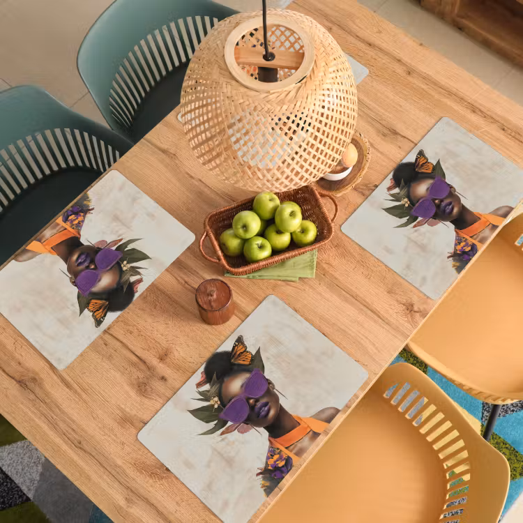 Placemat vinyl - Vrouw - Zonnebril - Vlinder - Bloemen — 3