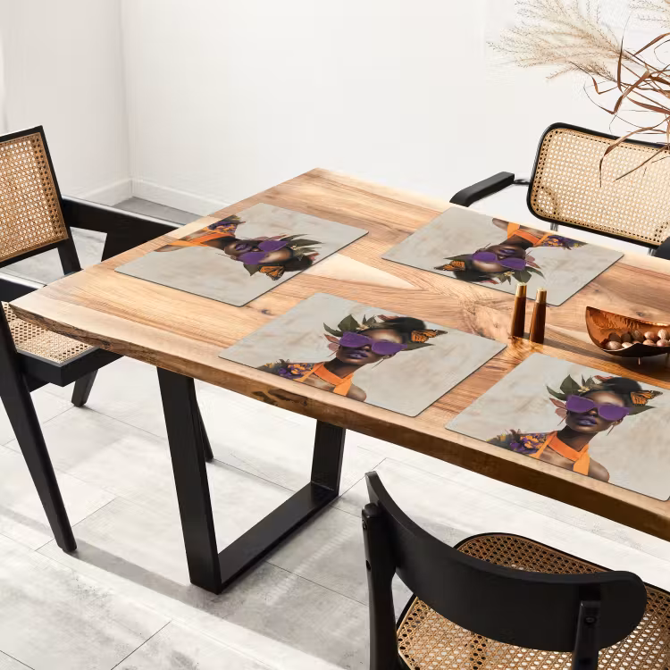 Placemat vinyl - Vrouw - Zonnebril - Vlinder - Bloemen — 4