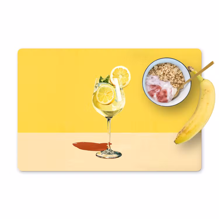 Placemat vinyl - Wijnglas - Citroen - Geel - Minimalistisch — 1
