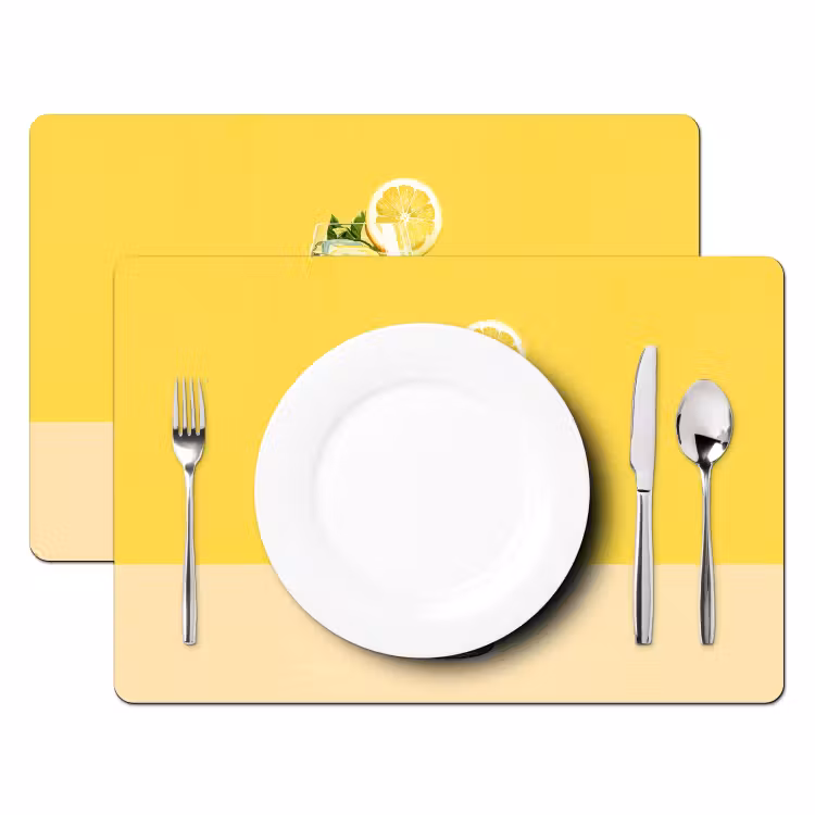 Placemat vinyl - Wijnglas - Citroen - Geel - Minimalistisch — 2