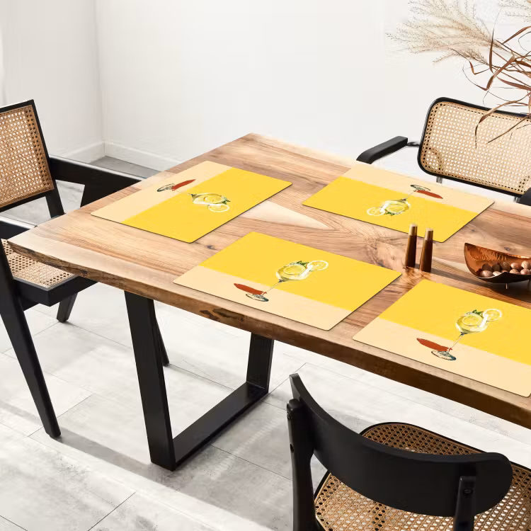 Placemat vinyl - Wijnglas - Citroen - Geel - Minimalistisch — 4