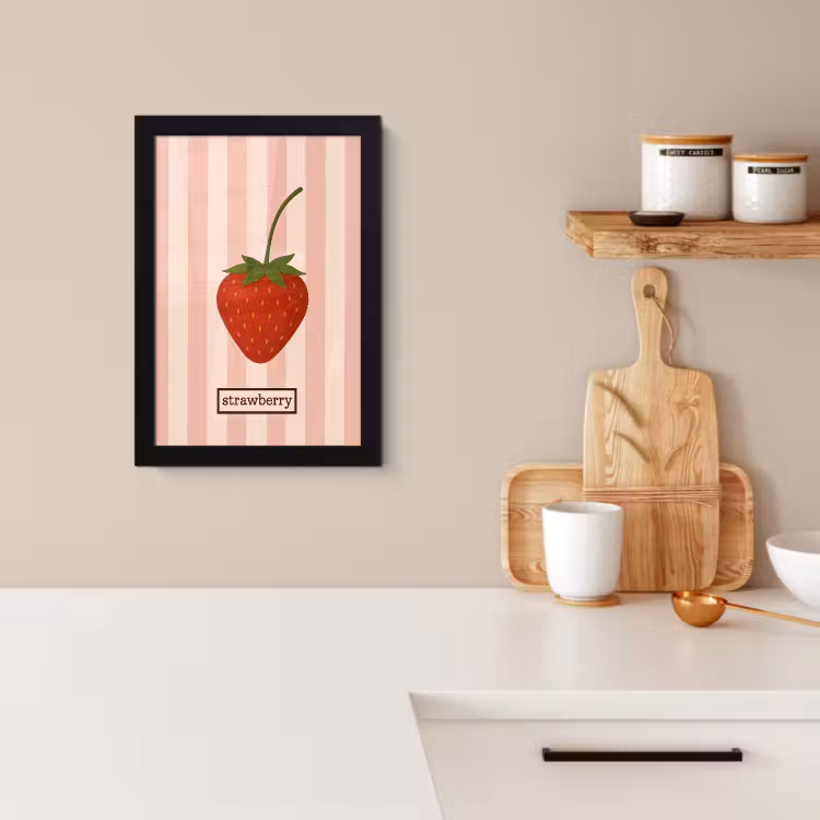 Poster met lijst - Aardbei - Strepen - Minimalistisch - Rood — 2