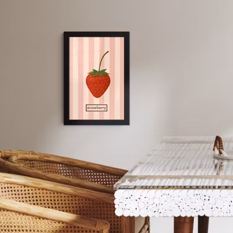 Poster met lijst - Aardbei - Strepen - Minimalistisch - Rood — 3