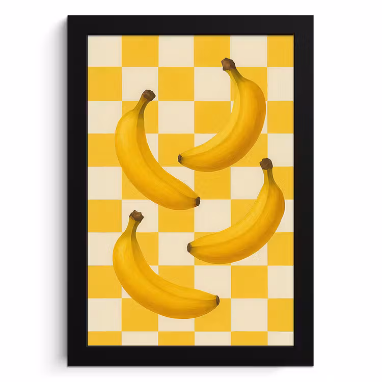 Poster met lijst - Bananen - Geel - Geblokt — 1