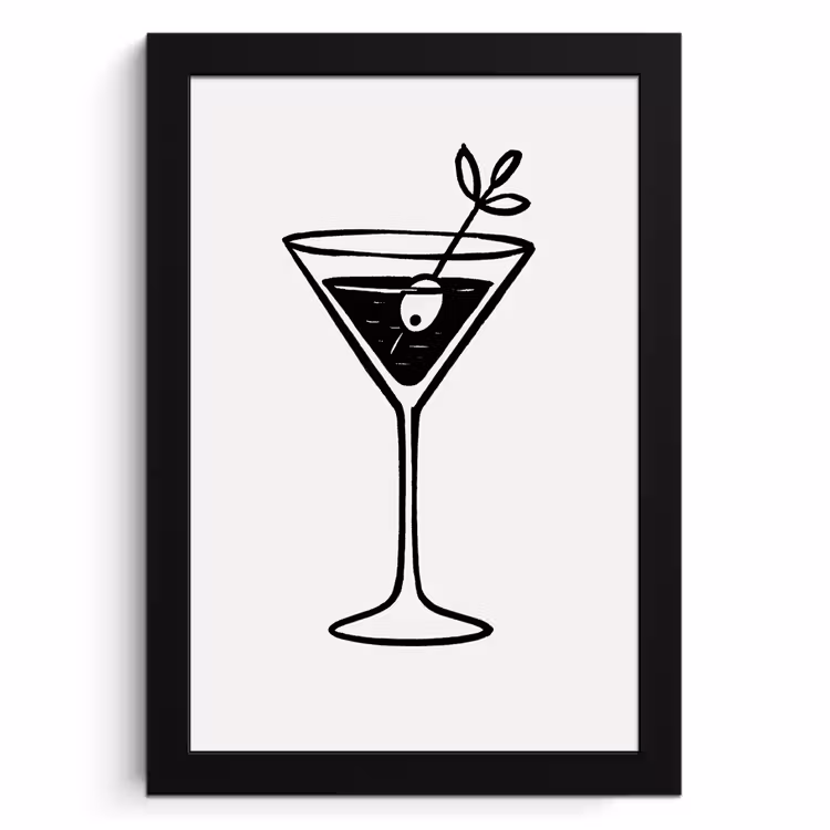 Poster met lijst - Cocktail - Glas - Olijf - Minimalistisch — 1