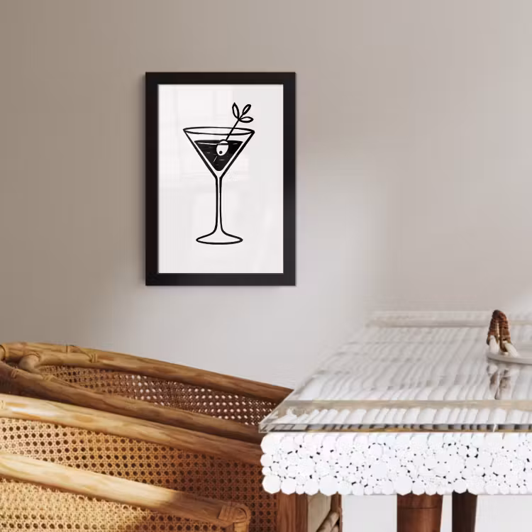 Poster met lijst - Cocktail - Glas - Olijf - Minimalistisch — 2