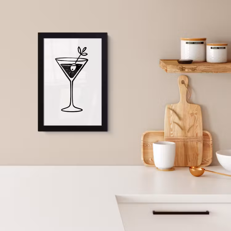 Poster met lijst - Cocktail - Glas - Olijf - Minimalistisch — 3
