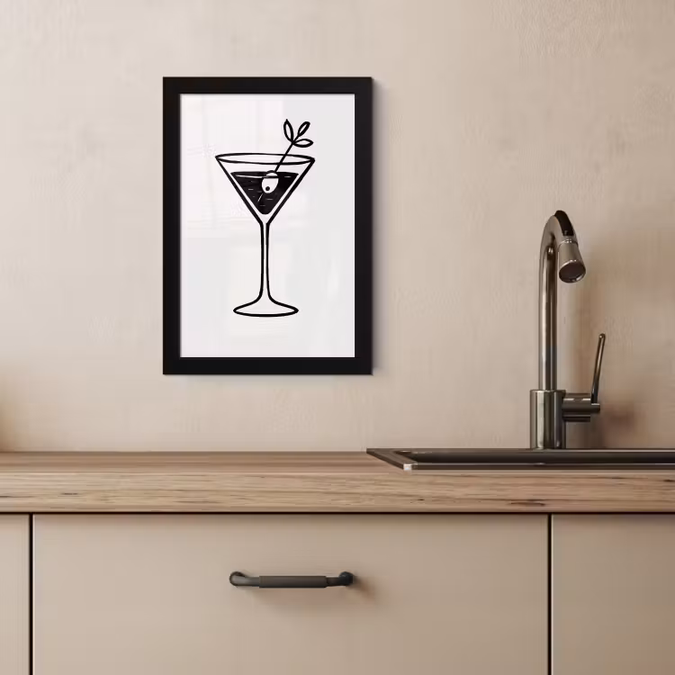 Poster met lijst - Cocktail - Glas - Olijf - Minimalistisch — 4