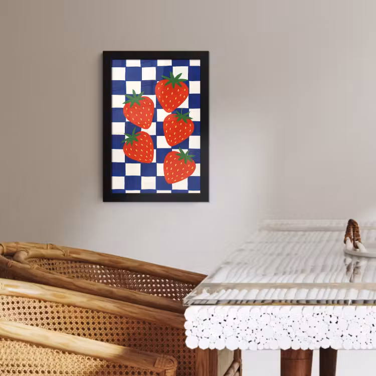 Poster met lijst - Geblokt - Blauw - Aardbeien — 4
