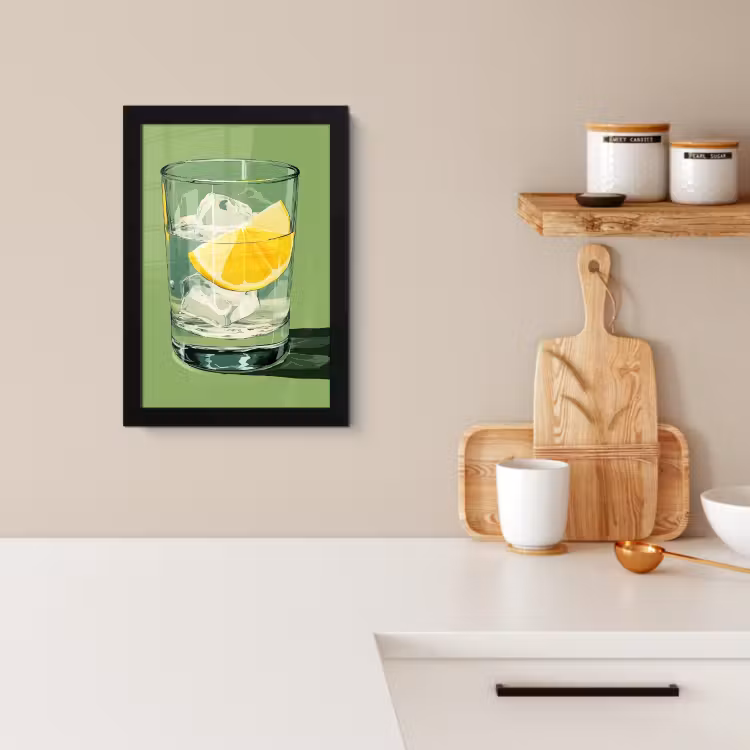 Poster met lijst - Glas - Citroen - Ijsblokjes - Groen — 2