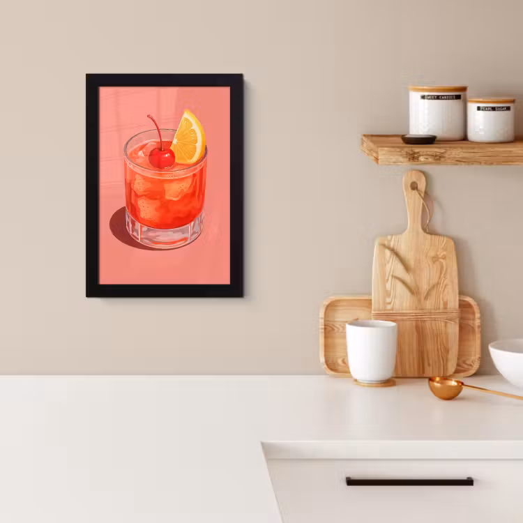 Poster met lijst - Glas - Ijsblokjes - Citroen - Kers — 2