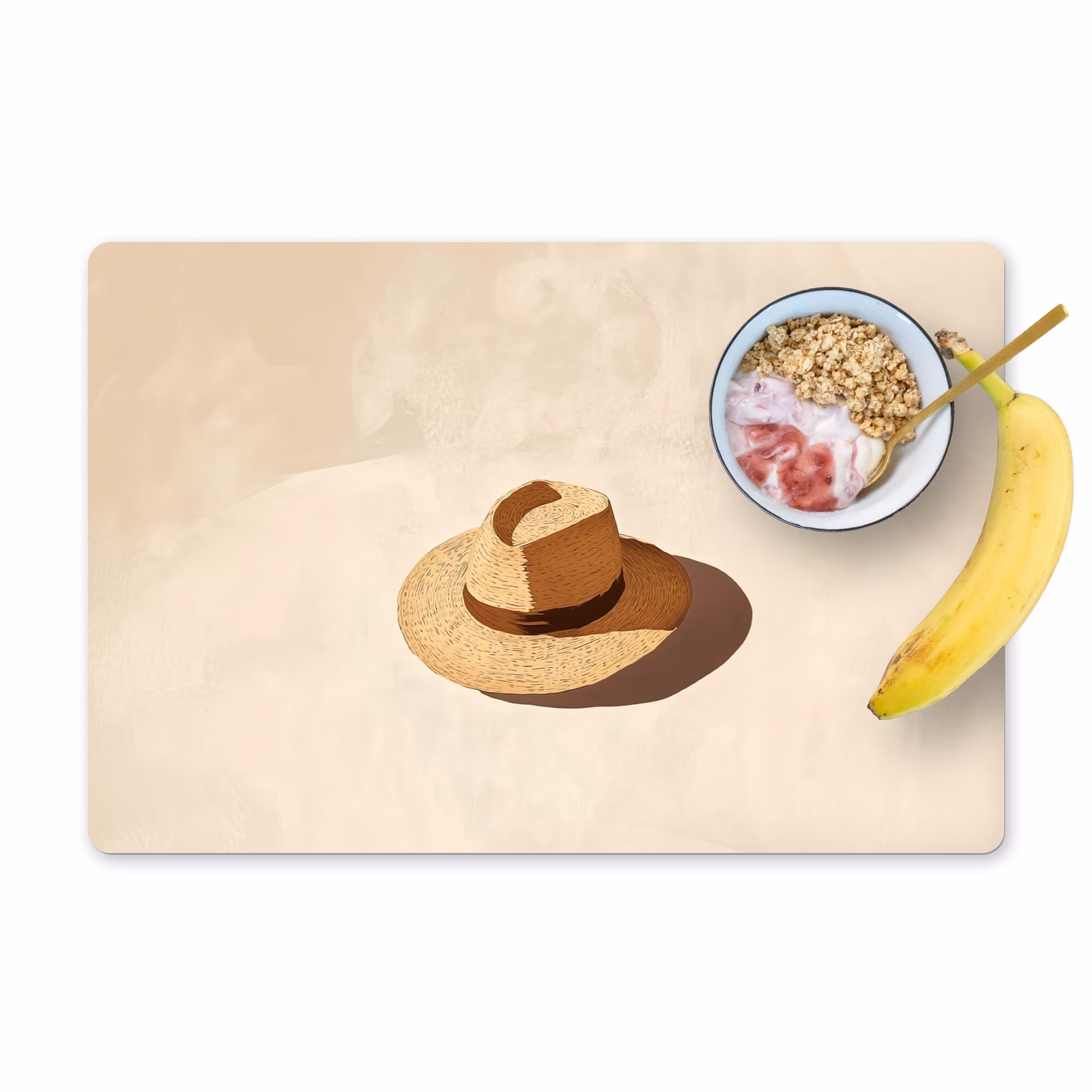 Placemat vinyl - Hoed - Minimalistisch - Schaduw - Beige — 1