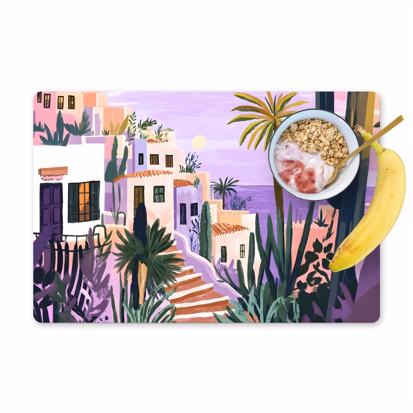 Placemat vinyl - Huizen - Minimalistisch - Palmbomen - Kust — 1