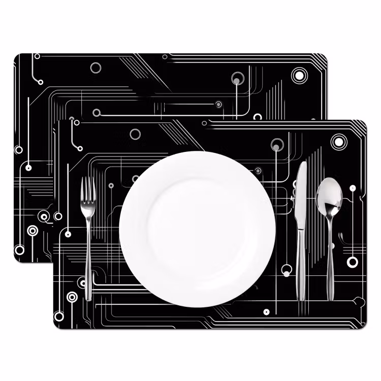 Placemat vinyl - Abstract - Lijnen - Rondjes - Zwart — 2