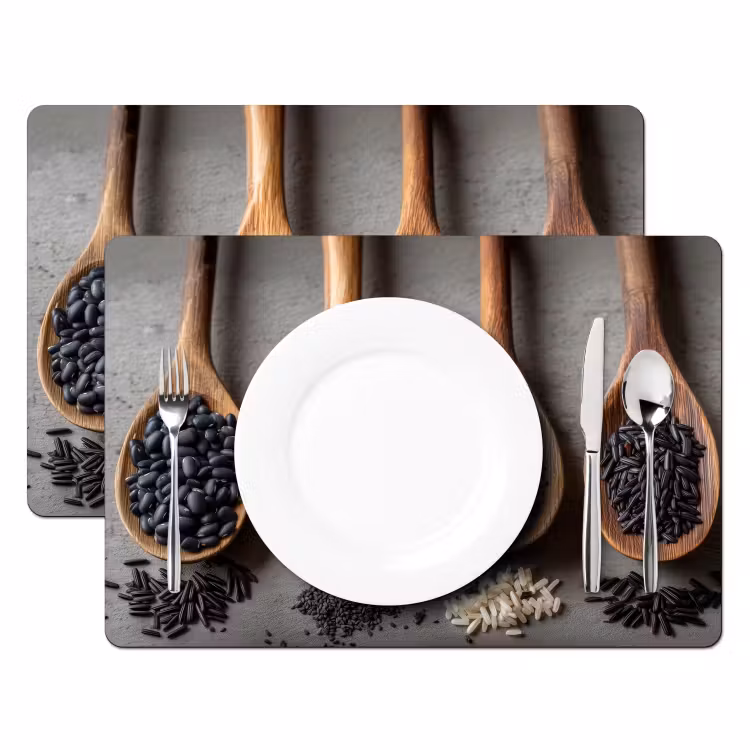 Placemat vinyl - Houten - Lepels - Rijst - Zaden — 2