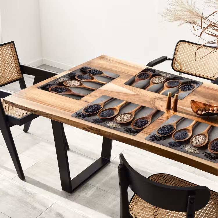 Placemat vinyl - Houten - Lepels - Rijst - Zaden — 4