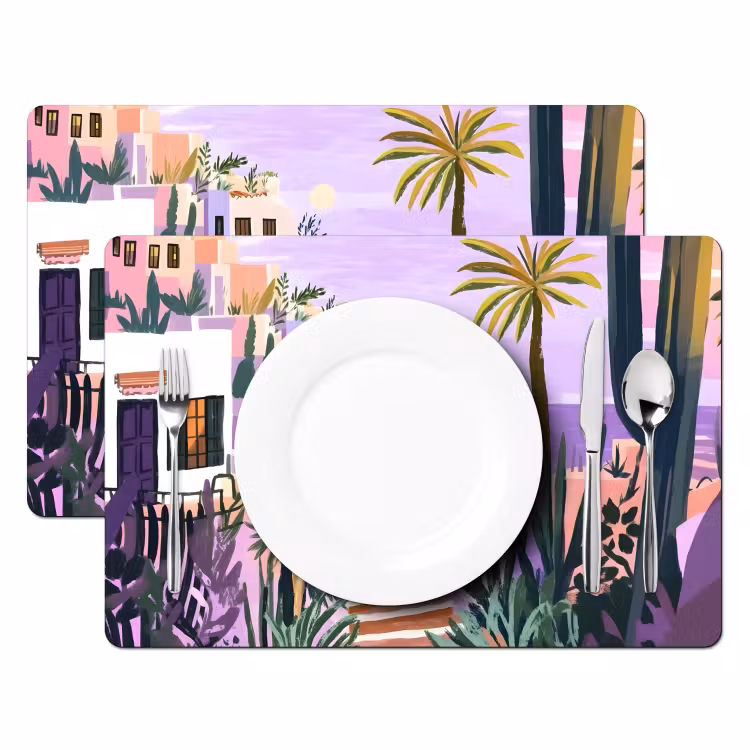 Placemat vinyl - Huizen - Minimalistisch - Palmbomen - Kust — 2