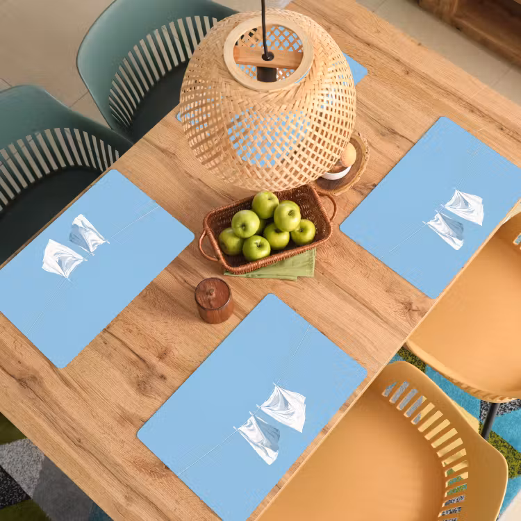 Placemat vinyl - Lakens - Waslijn - Blauw - Minimalistisch — 3