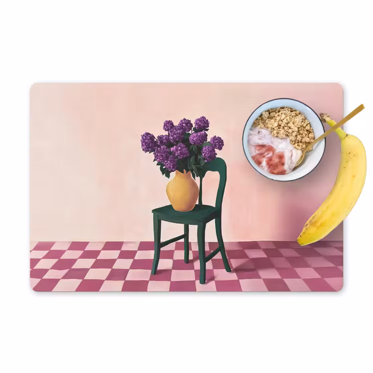 Placemat vinyl - Stoel - Vaas - Bloemen - Geblokt — 1