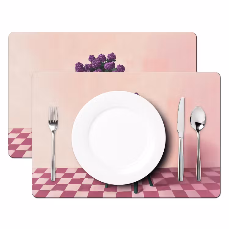 Placemat vinyl - Stoel - Vaas - Bloemen - Geblokt — 2