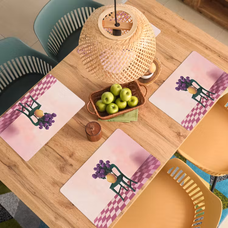 Placemat vinyl - Stoel - Vaas - Bloemen - Geblokt — 3