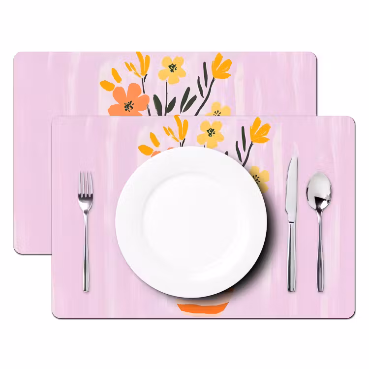 Placemat vinyl - Vaas - Gestreept - Bloemen - Oranje — 2