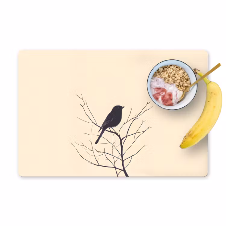 Placemat vinyl - Vogel - Zwart - Tak - Minimalistisch — 1
