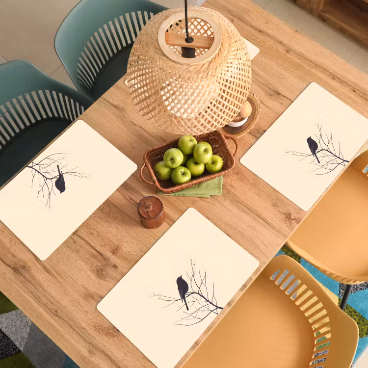 Placemat vinyl - Vogel - Zwart - Tak - Minimalistisch — 3