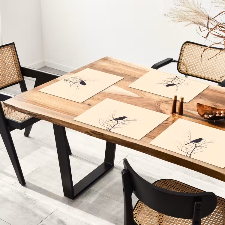Placemat vinyl - Vogel - Zwart - Tak - Minimalistisch — 4